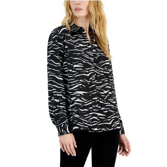 NWT Inc International Concepts Button Up Blouse Animal Zebra Print Blouse Sz L - Picture 1 of 13